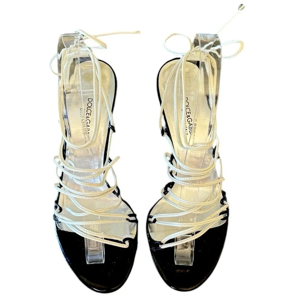 Dolce & Gabbana Strappy Ankle Tie Patent Leather Summer Elegant Heel Sandal